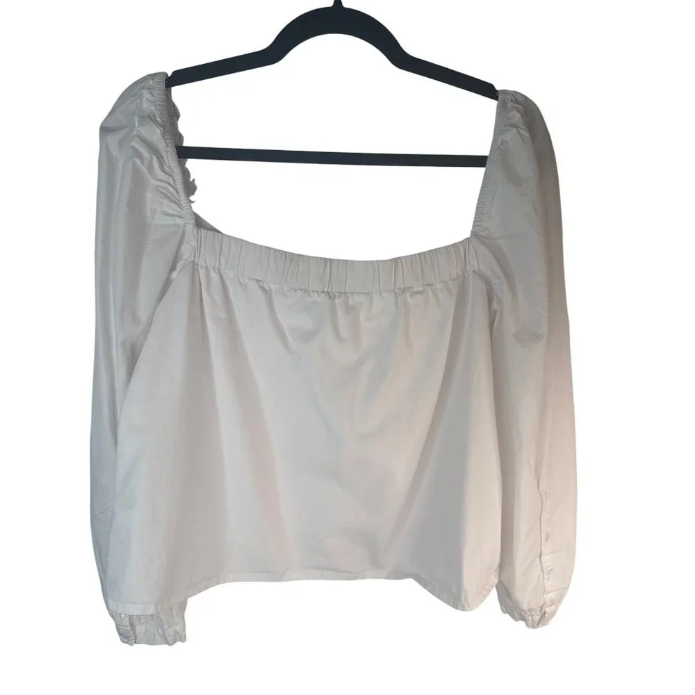 2/$30 White ZARA Puff Sleeve Cotton Blouse XL Chic Versatile Top